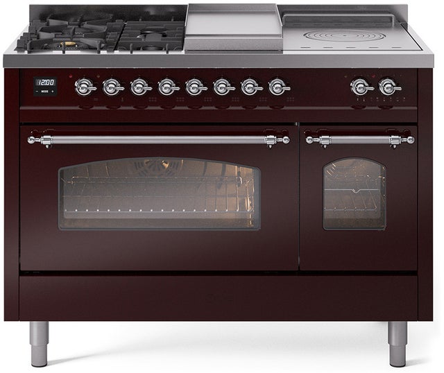 Ilve UP48FSNMPBUC 48 inch Dual Fuel Range Gas Burner Top and Electri...