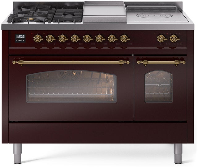 Ilve UP48FSNMPBUG 48 inch Dual Fuel Range Gas Burner Top and Electri...