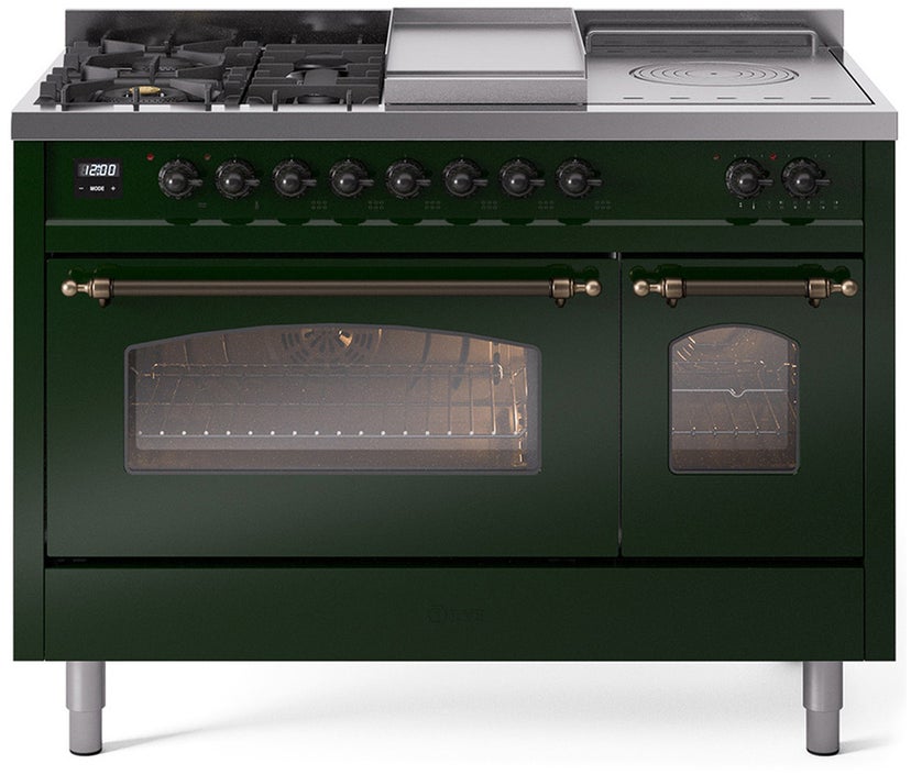 Ilve UP48FSNMPEGB 48 inch Dual Fuel Range Gas Burner Top and Electri...