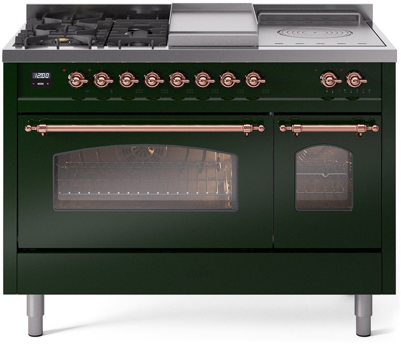 Ilve UP48FSNMPEGP 48 inch Dual Fuel Range Gas Burner Top and Electri...