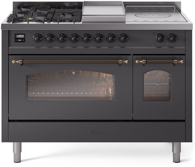 Ilve UP48FSNMPMGB 48 inch Dual Fuel Range Gas Burner Top and Electri...