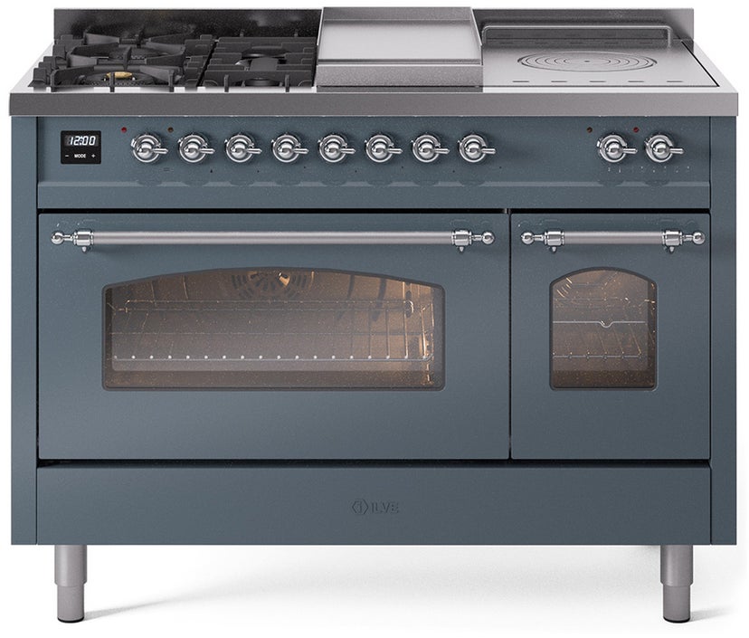 Ilve UP48FSNMPBGC 48 inch Dual Fuel Range Gas Burner Top and Electri...