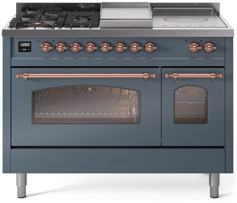 Ilve UP48FSNMPBGP 48 inch Dual Fuel Range Gas Burner Top and Electri...