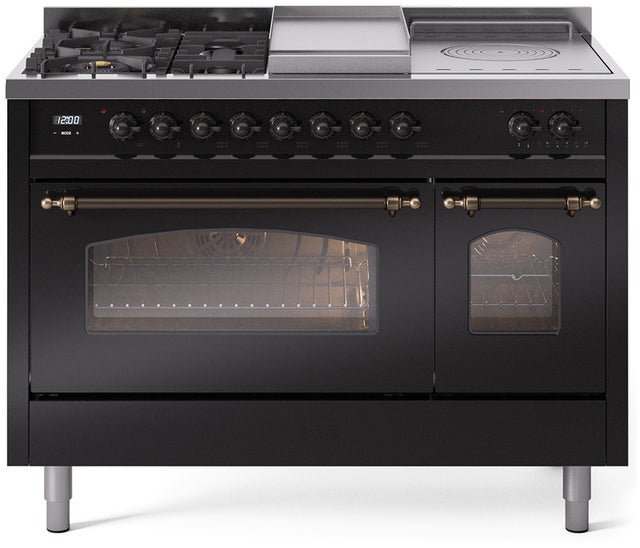 Ilve UP48FSNMPBKB 48 inch Dual Fuel Range Gas Burner Top and Electri...