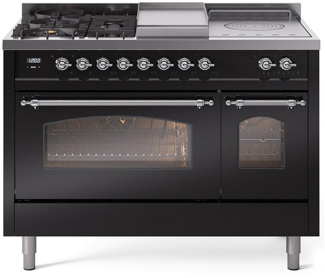 Ilve UP48FSNMPBKC 48 inch Dual Fuel Range Gas Burner Top and Electri...