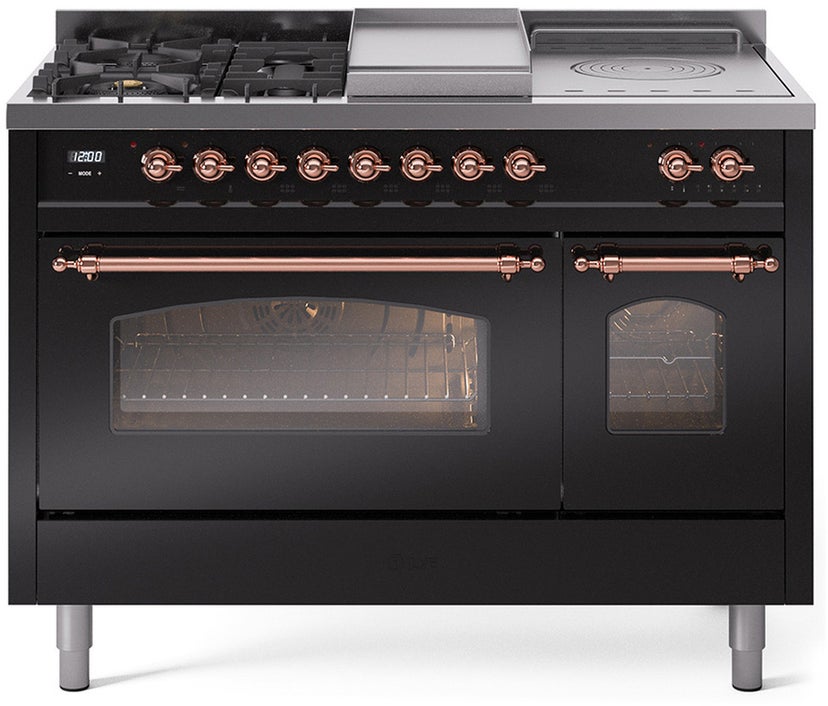 Ilve UP48FSNMPBKP 48 inch Dual Fuel Range Gas Burner Top and Electri...