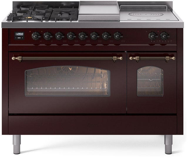 Ilve UP48FSNMPBUB 48 inch Dual Fuel Range Gas Burner Top and Electri...