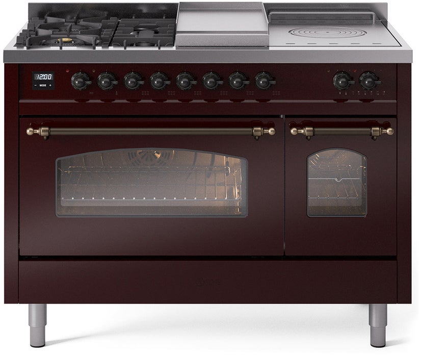 Ilve UP48FSNMPBUB 48 inch Dual Fuel Range Gas Burner Top and Electri...