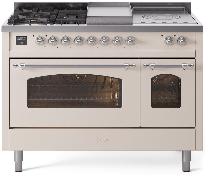 Ilve UP48FSNMPAWC 48 inch Dual Fuel Range Gas Burner Top and Electri...