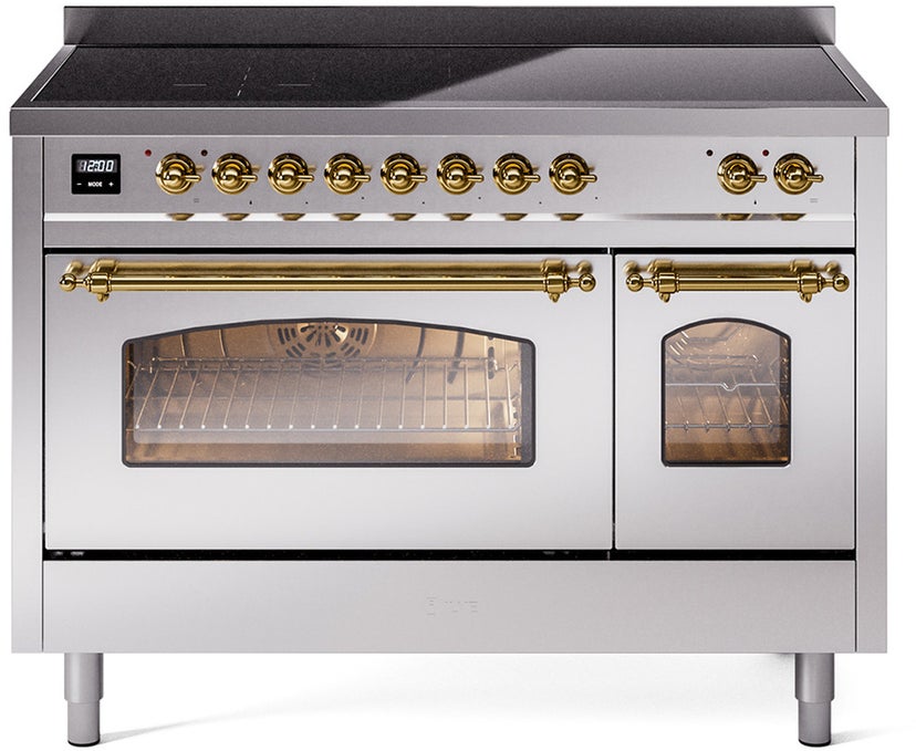 Ilve UPI486NMPSSG 48 inch All Electric Range: Stainless Steel Brass