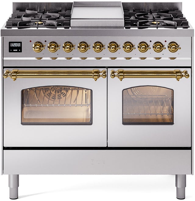 Ilve UPD40FNMPSSG 40 inch Dual Fuel Range Gas Burner Top and Electri...