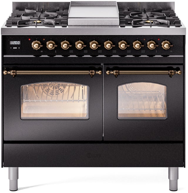 Ilve UPD40FNMPBKB 40 inch Dual Fuel Range Gas Burner Top and Electri...