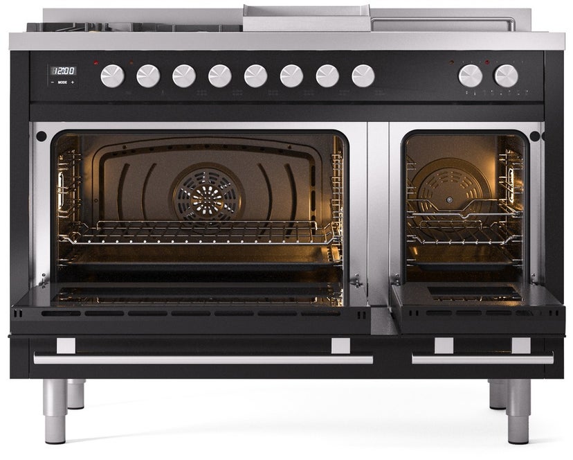 Ilve UP48FSWMPBK 48 inch Dual Fuel Range Gas Burner Top and Electri...