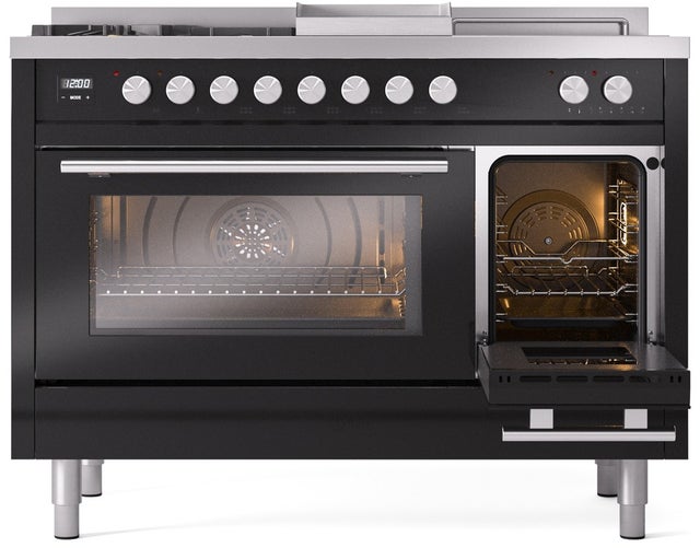 Ilve UP48FSWMPBK 48 inch Dual Fuel Range Gas Burner Top and Electri...