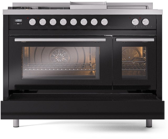 Ilve UP48FSWMPBK 48 inch Dual Fuel Range Gas Burner Top and Electri...