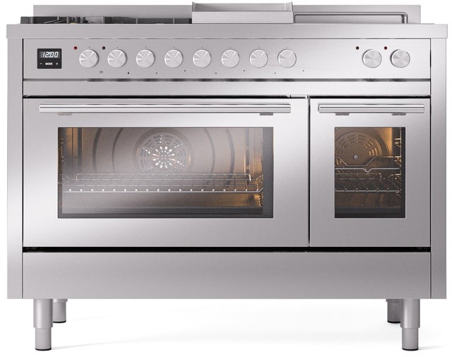 Ilve UP48FSWMPSS 48 inch Dual Fuel Range Gas Burner Top and Electri...