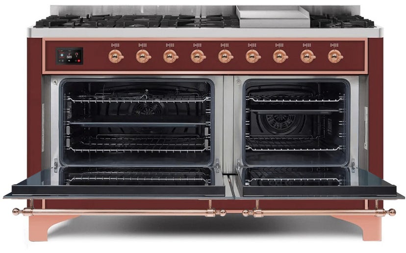 Ilve UM15FDQNS3BUPLP 60" Dual Fuel Range w/ 9 Sealed Burners, Double Ov...