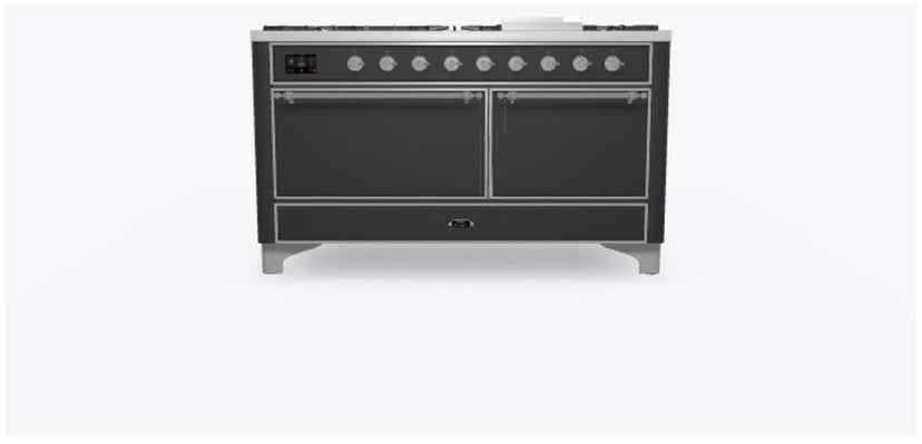 Ilve UM15FDQNS3MGCLP 60" Dual Fuel Range w/ 9 Sealed Burners, Double Ov...