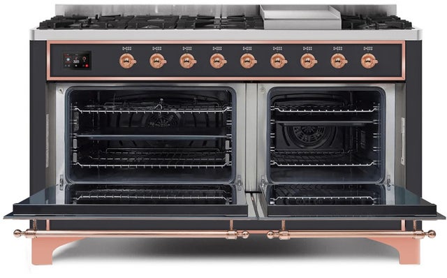 Ilve UM15FDQNS3MGP 60" Dual Fuel Range w/ 9 Sealed Burners, Double Ov...