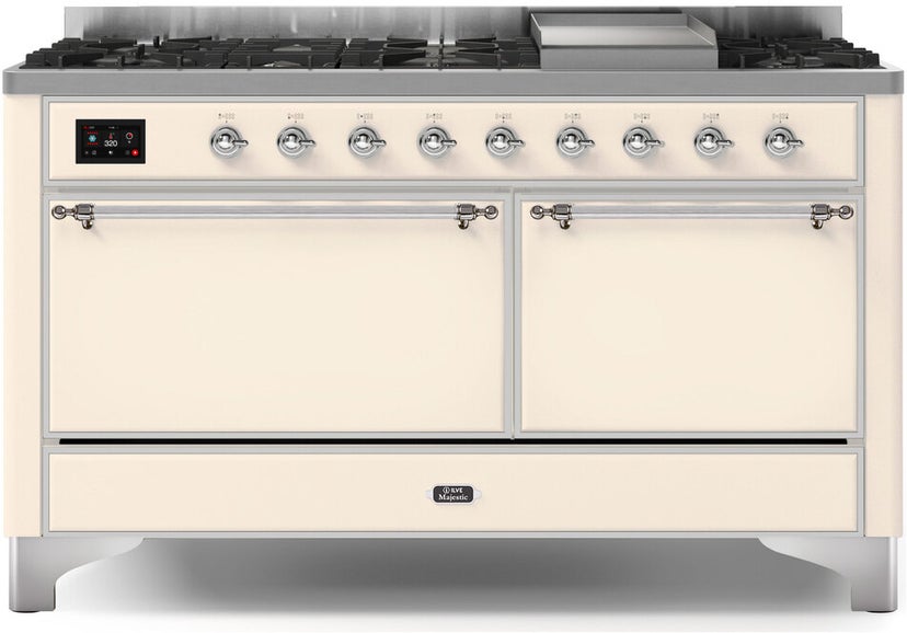 Ilve UM15FDQNS3AWC 60" Dual Fuel Range w/ 9 Sealed Burners, Double Ov...