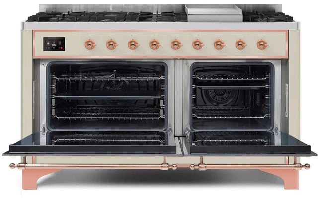 Ilve UM15FDQNS3AWP 60" Dual Fuel Range w/ 9 Sealed Burners, Double Ov...