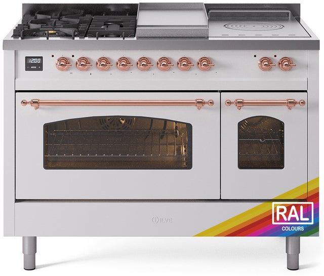 Ilve UP48FSNMPRAPLP 48 inch Dual Fuel Range Gas Burner Top and Electri...