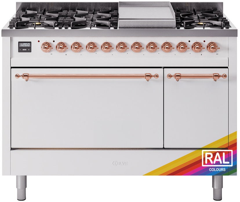 Ilve UP48FQNMPRAPLP Nostalgie 48 Inch Dual Fuel Range with 8 Sealed Bu...