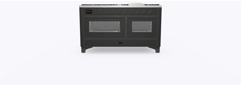 Ilve UM15FDNS3MGBLP 60" Dual Fuel Range w/ 9 Sealed Burners, Double Ov...