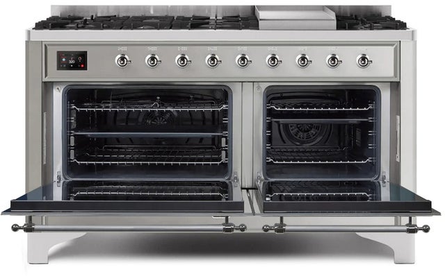 Ilve UM15FDNS3SSCLP 60" Dual Fuel Range w/ 9 Sealed Burners, Double Ov...