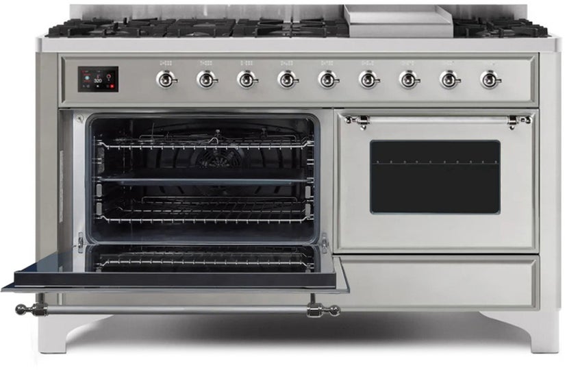 Ilve UM15FDNS3SSCLP 60" Dual Fuel Range w/ 9 Sealed Burners, Double Ov...