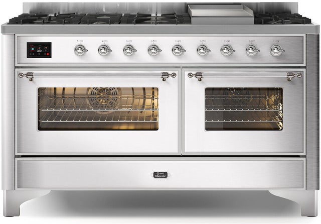 Ilve UM15FDNS3SSCLP 60" Dual Fuel Range w/ 9 Sealed Burners, Double Ov...