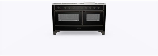 Ilve UM15FDNS3BKB 60" Dual Fuel Range w/ 9 Sealed Burners, Double Ov...