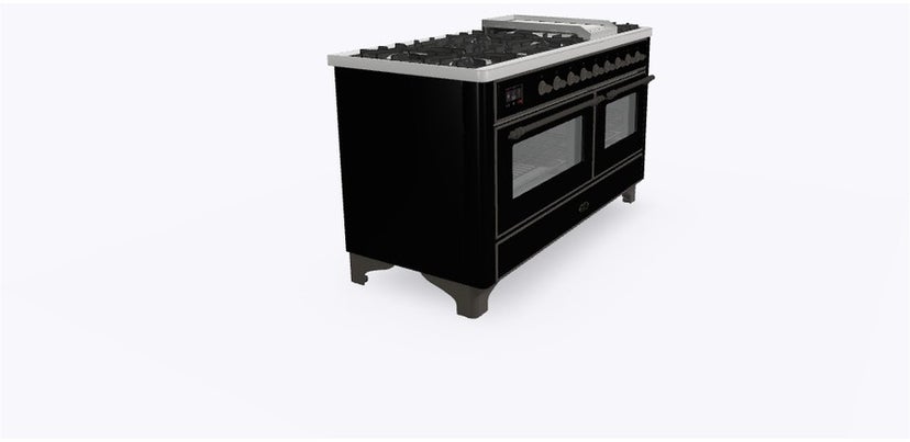 Ilve UM15FDNS3BKB 60" Dual Fuel Range w/ 9 Sealed Burners, Double Ov...