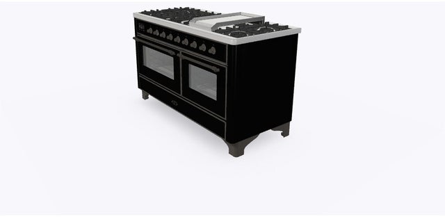 Ilve UM15FDNS3BKB 60" Dual Fuel Range w/ 9 Sealed Burners, Double Ov...