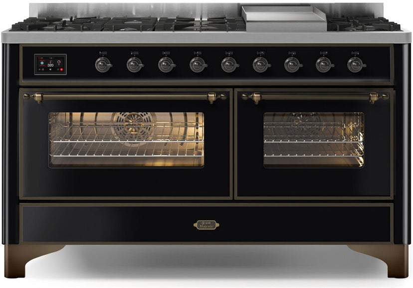 Ilve UM15FDNS3BKB 60" Dual Fuel Range w/ 9 Sealed Burners, Double Ov...