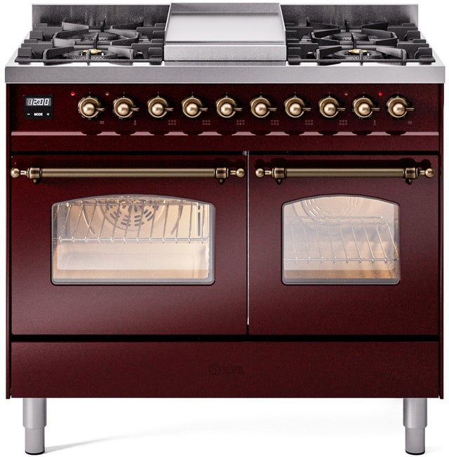 Ilve UPD40FNMPBUBLP 40 inch Dual Fuel Range Gas Burner Top and Electri...