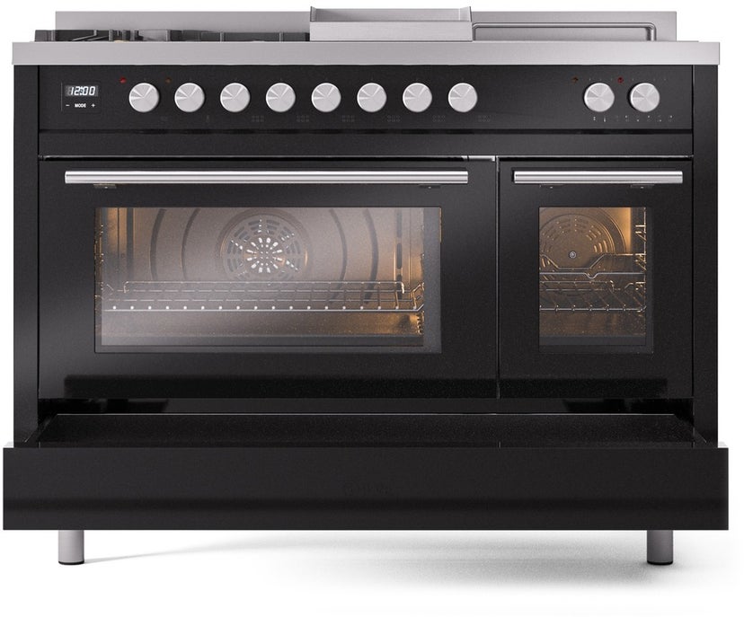 Ilve UP48FSWMPBKLP 48 inch Dual Fuel Range Gas Burner Top and Electri...