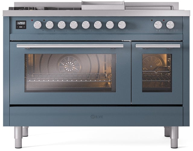 Ilve UP48FSWMPBGLP 48 inch Dual Fuel Range Gas Burner Top and Electri...