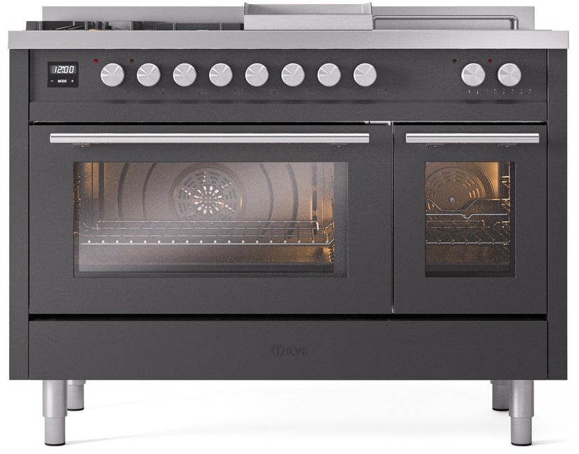 Ilve UP48FSWMPMGLP 48 inch Dual Fuel Range Gas Burner Top and Electri...