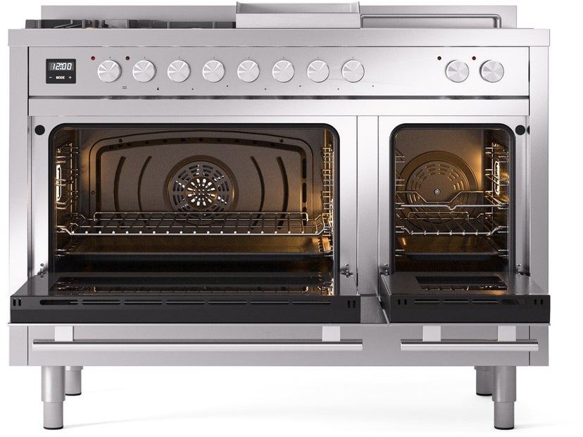 Ilve UP48FSWMPSSLP 48 inch Dual Fuel Range Gas Burner Top and Electri...