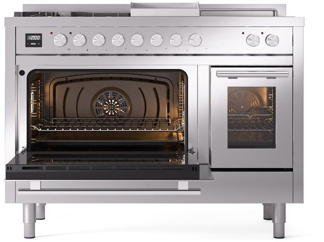 Ilve UP48FSWMPSSLP 48 inch Dual Fuel Range Gas Burner Top and Electri...