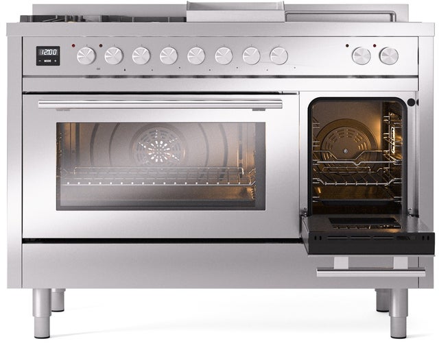 Ilve UP48FSWMPSSLP 48 inch Dual Fuel Range Gas Burner Top and Electri...