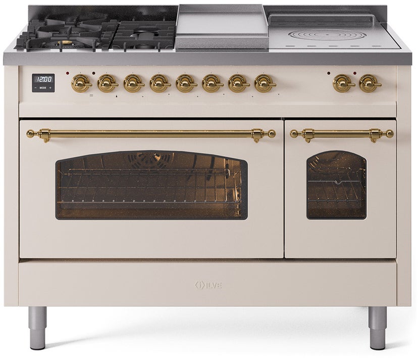 Ilve UP48FSNMPAWGLP 48 inch Dual Fuel Range Gas Burner Top and Electri...