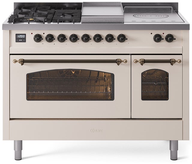 Ilve UP48FSNMPAWBLP 48 inch Dual Fuel Range Gas Burner Top and Electri...