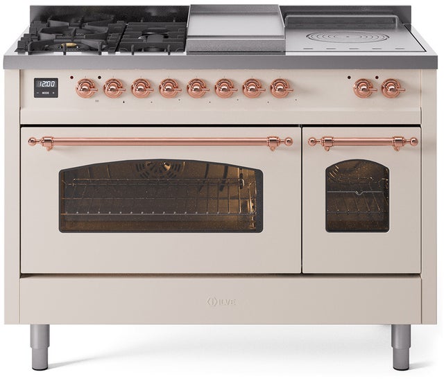 Ilve UP48FSNMPAWPLP 48 inch Dual Fuel Range Gas Burner Top and Electri...