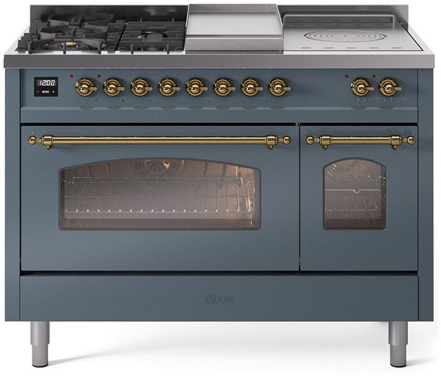 Ilve UP48FSNMPBGGLP 48 inch Dual Fuel Range Gas Burner Top and Electri...