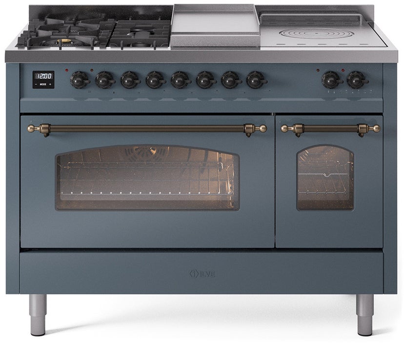 Ilve UP48FSNMPBGBLP 48 inch Dual Fuel Range Gas Burner Top and Electri...