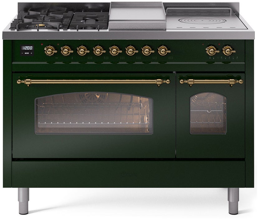 Ilve UP48FSNMPEGGLP 48 inch Dual Fuel Range Gas Burner Top and Electri...