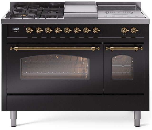 Ilve UP48FSNMPBKGLP 48 inch Dual Fuel Range Gas Burner Top and Electri...