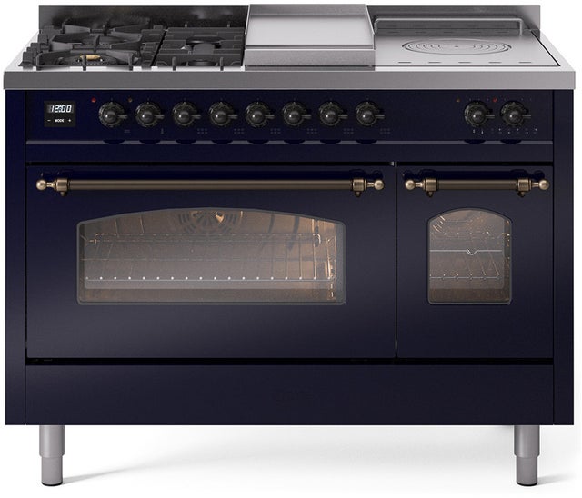 Ilve UP48FSNMPMBBLP 48 inch Dual Fuel Range Gas Burner Top and Electri...